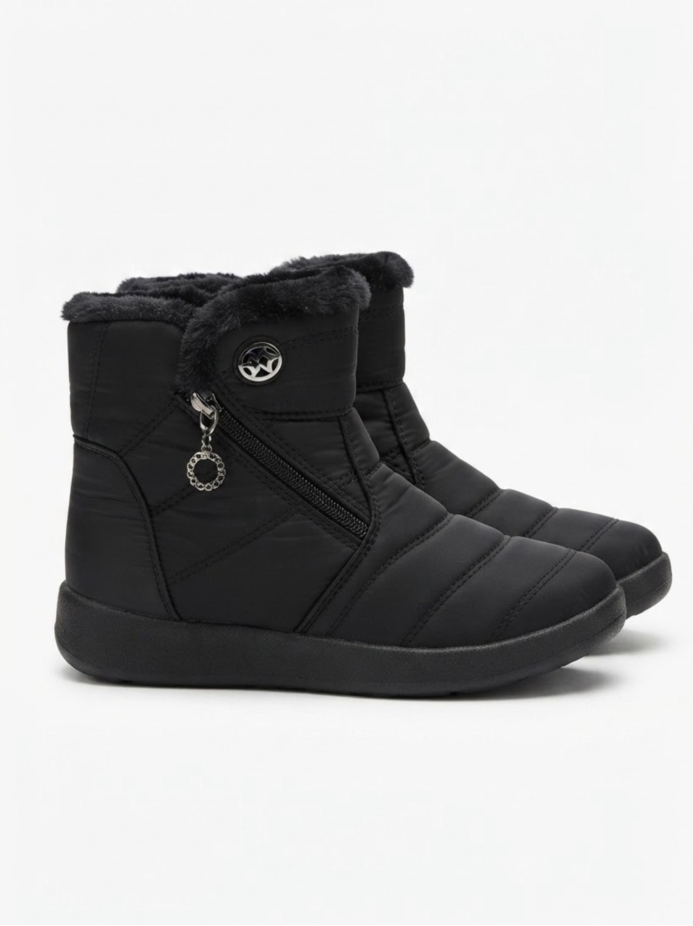 Women's Black Winter Ankle Snow Boots with Faux Fur Lining